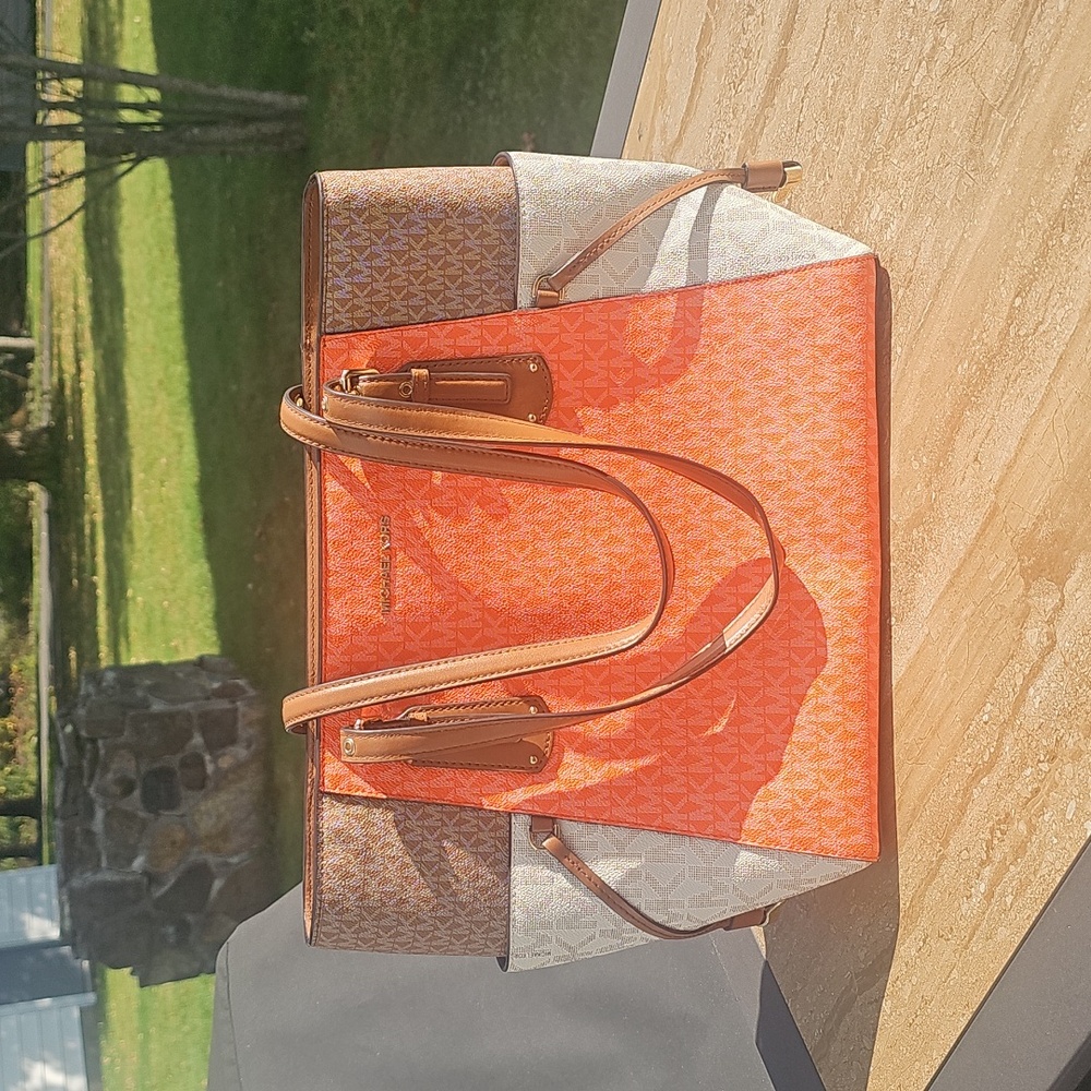 Michael Kors Vibrant Orange and Brown Tote